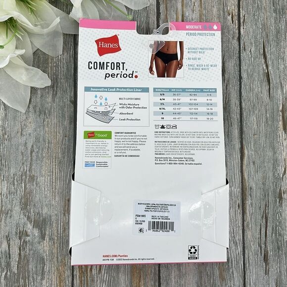 Hanes Women's Comfort Period Moderate Leak Protection Hipster, 3-Pack Size 6/M - Picture 2 of 7